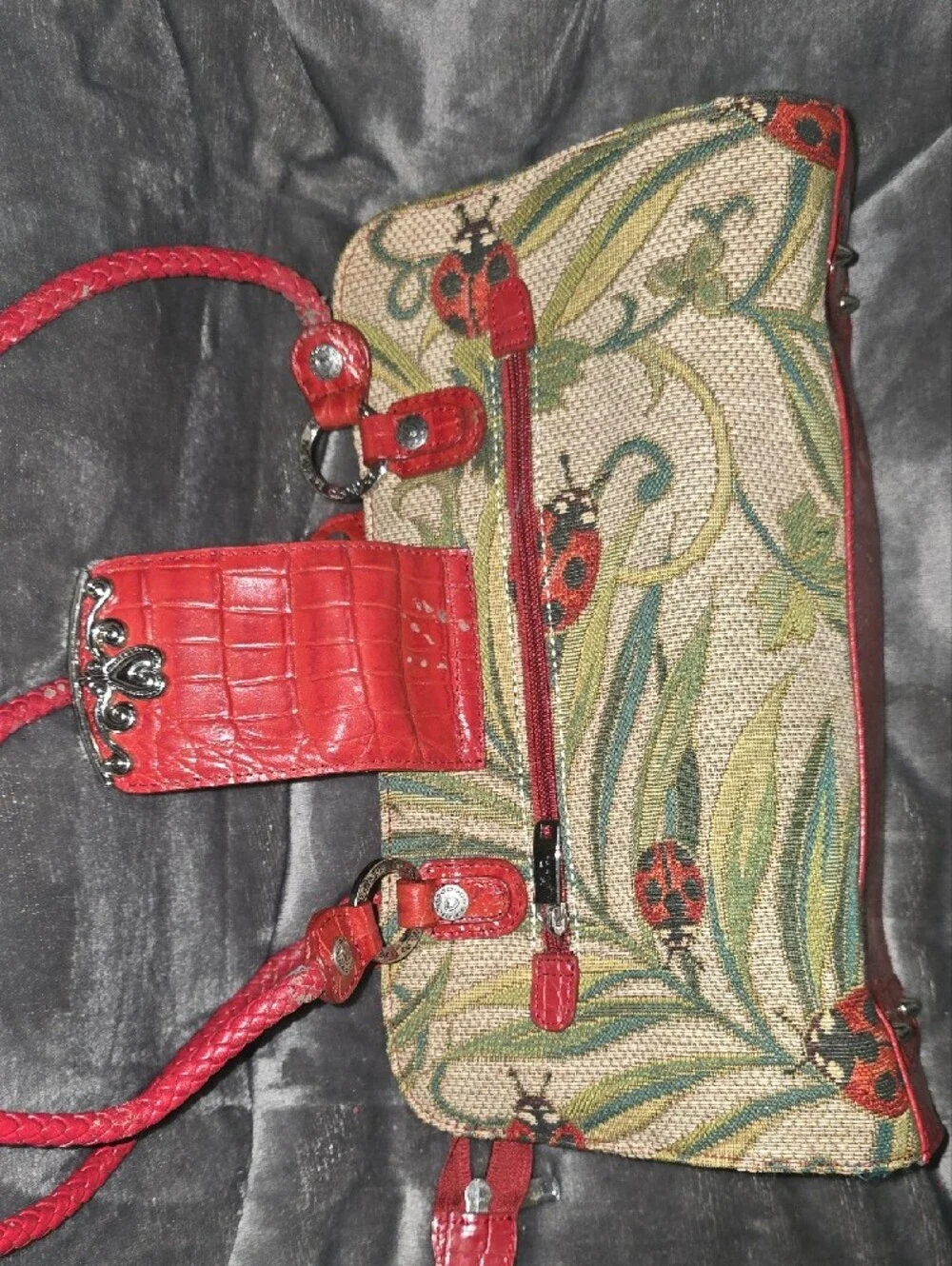Red-Accented Ladybug Tapestry Shoulder Bag